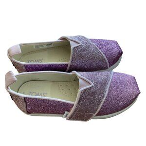 TOMS Girls Glitter Slip-On Shoes Size 11 Sparkly Pink Casual Lightweight
